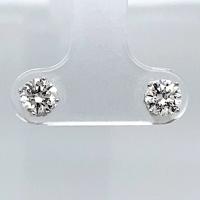 14KT White Gold 9/10 ct G-H I1-/I2+ 4 Prong Martini Pushback Solitaire Earrings